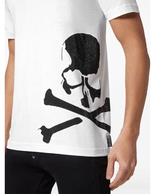 Philipp Plein White Skull-Print Cotton T-Shirt for men