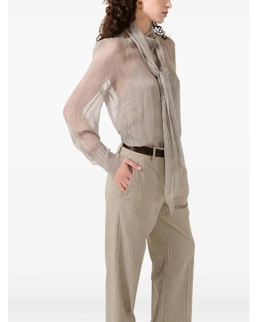 Barbara Bui Gray Tie-Neck Checked Blouse