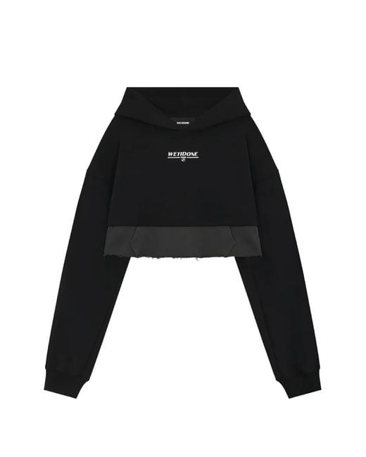 we11done Black 1506 Cropped Raw-Edge Hoodie