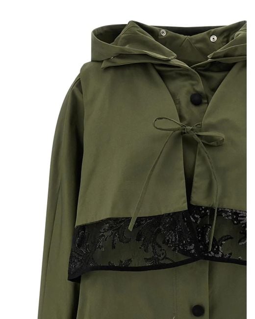 Le twins Green Removable-Hood Trench Coat