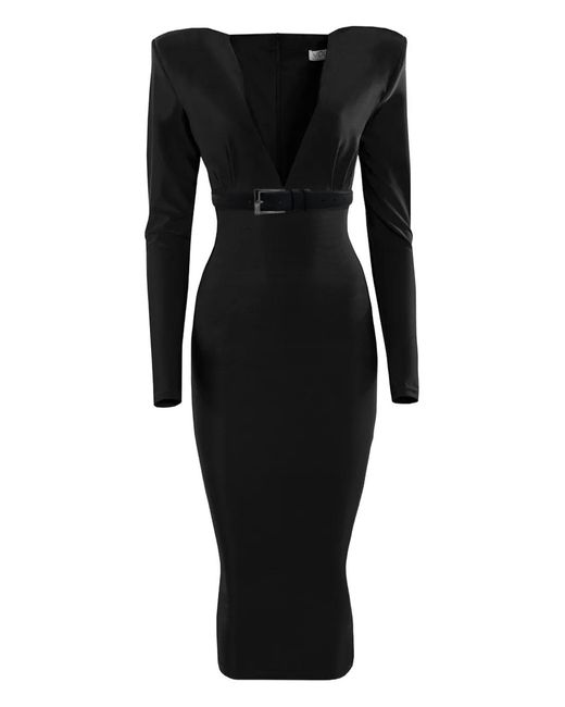 Vestiaire d'un Oiseau Libre Black V-Neck Belted Midi Dress