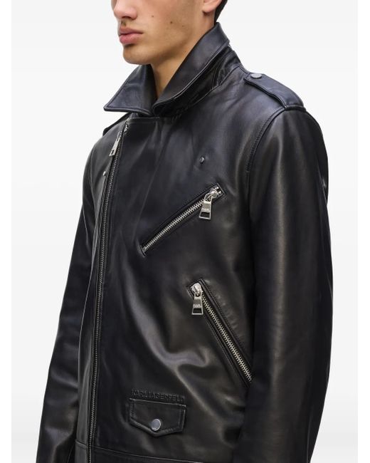 Karl Lagerfeld Black Essential Leather Jacket for men