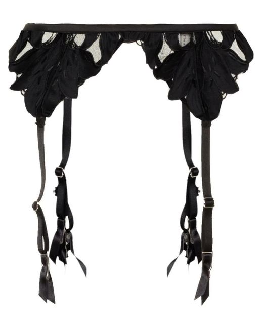 Fleur du Mal Black Lily Embroidered Garter Belt