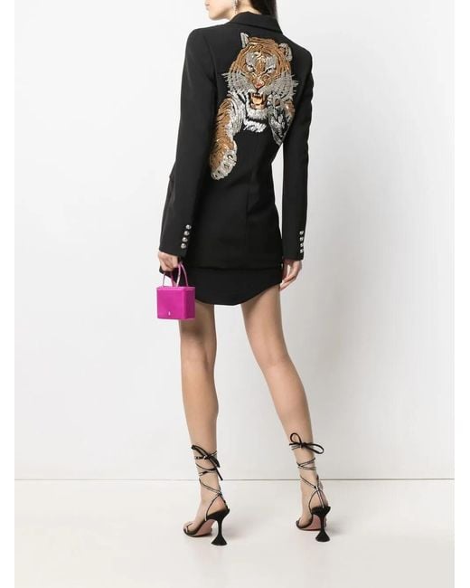 Philipp Plein Black Sequinned Tiger Single-Breasted Blazer