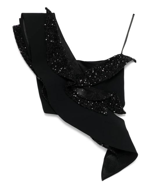 Maticevski Black Asymmetric Sequinned Frill Corset Top