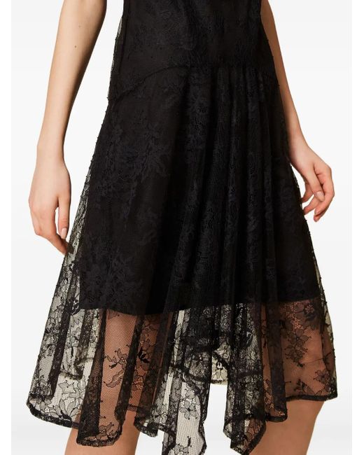 Twinset Black Lace-Overlay Midi Dress