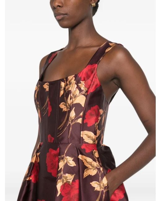Rebecca Vallance Red Melora Floral-Print Maxi Dress