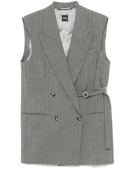 Boss Gray Pinstripe-Pattern Waistcoat