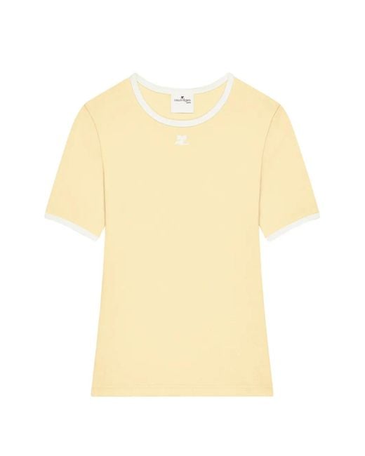 Courreges Yellow Logo-Embroidered Contrast-Trim T-Shirt