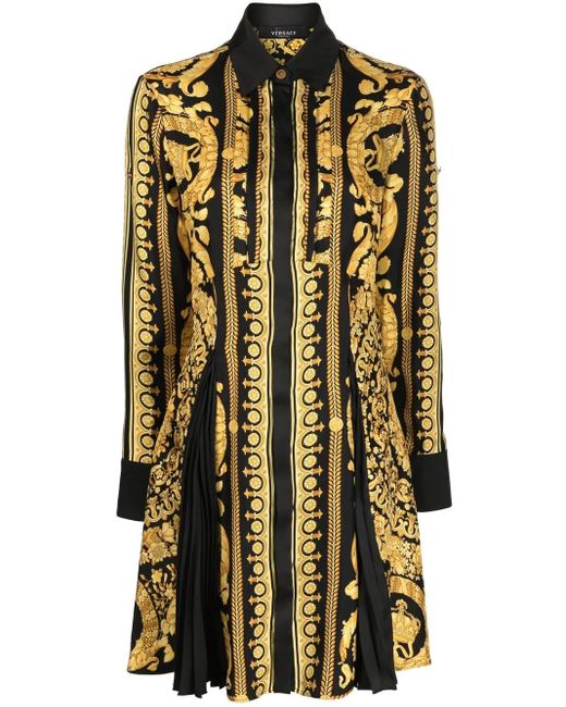 Versace Metallic Barocco Silk Midi Shirt Dress