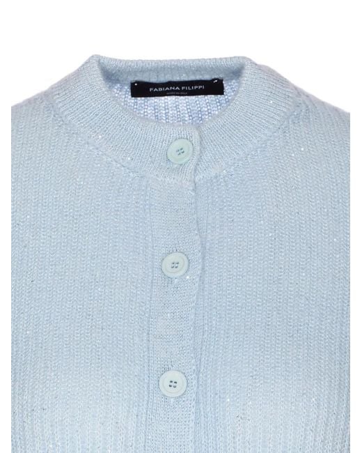 Fabiana Filippi Blue Sequin Crew-Neck Cardigan