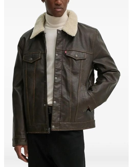 Levi's Black Logo-Detail Leather Jacket for men