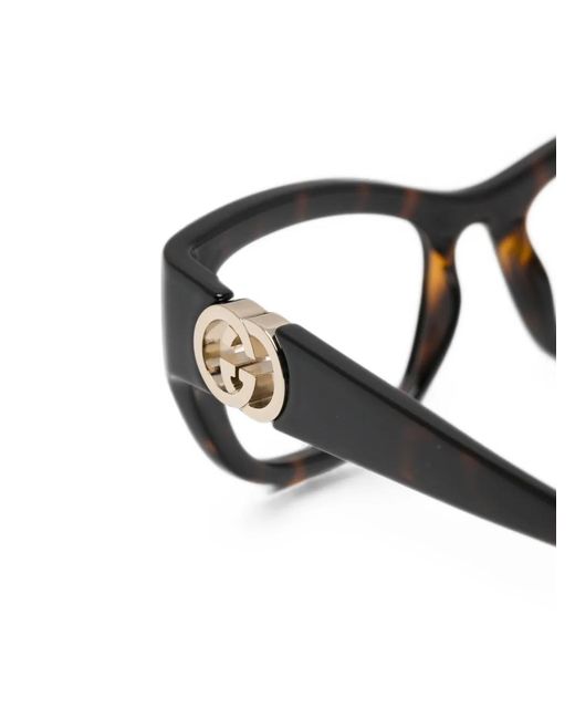 Gucci Brown Tortoiseshell-Effect Interlocking-Logo Glasses