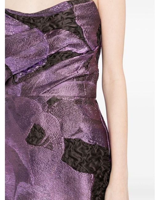 Amsale Purple Floral-print Midi Pencil Dress