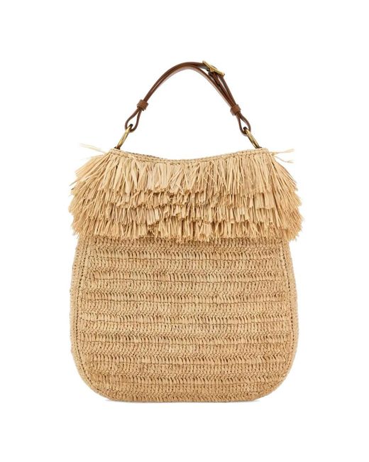Saint Laurent Natural Roady Raffia Fringed Tote Bag