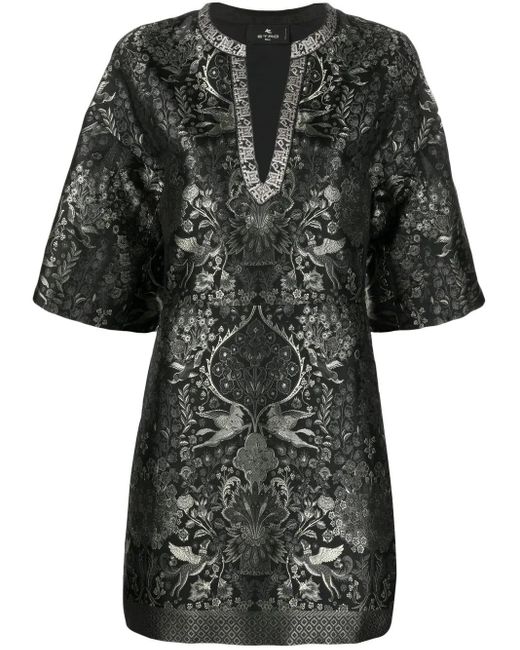 Etro Black Patterned Jacquard Shift Dress
