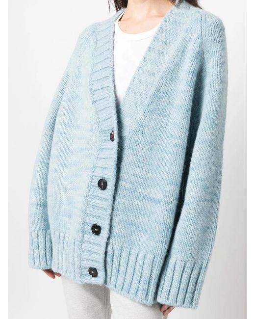 Maison Margiela Blue V-Neck Wool Cardigan
