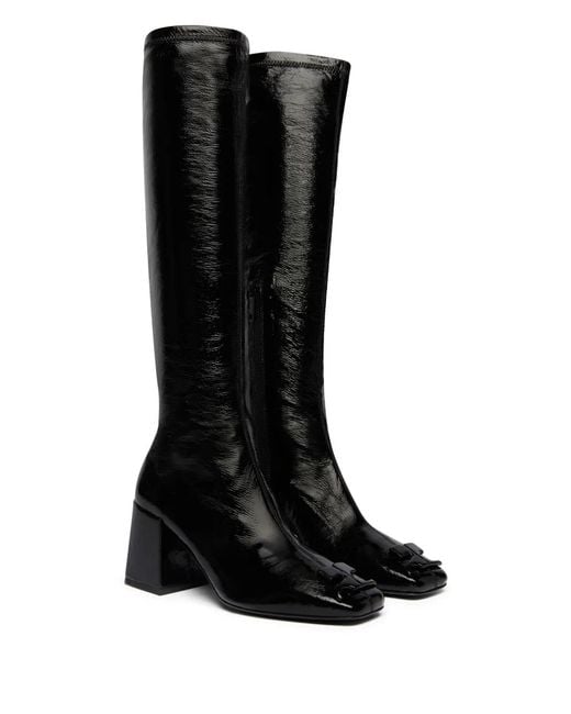 Courreges Black High-Shine Calf Leather Knee-High Boots