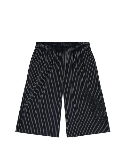DIESEL Black Pinstripe-Pattern Embroidered Shorts for men