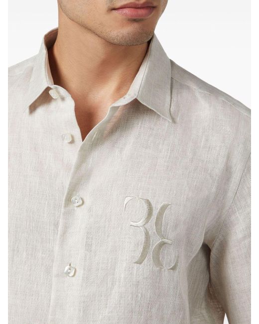 Billionaire White Logo-embroidered Linen Shirt for men