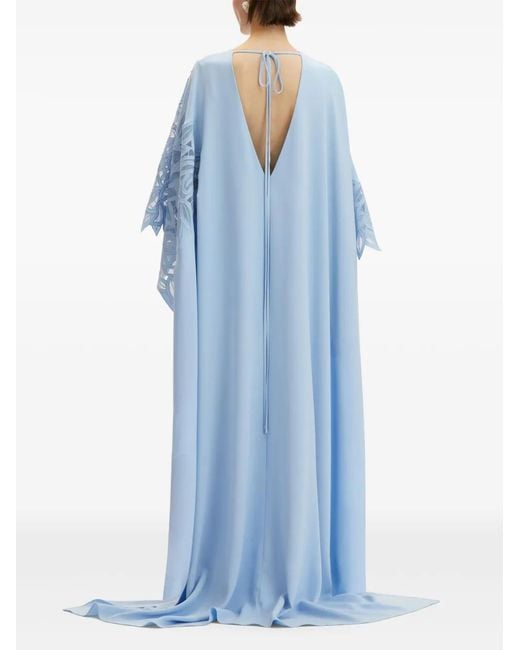Oscar de la Renta Blue Rose-Motif Cut-Out Kaftan Dress
