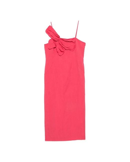 Blumarine Pink Ruffled-Appliqué Spaghetti-Strap Midi Dress