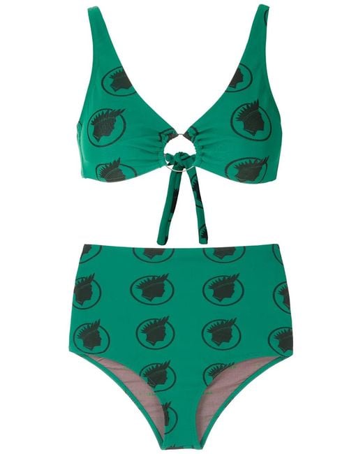 Amir Slama Green Índio Print High Waisted Bikini Set