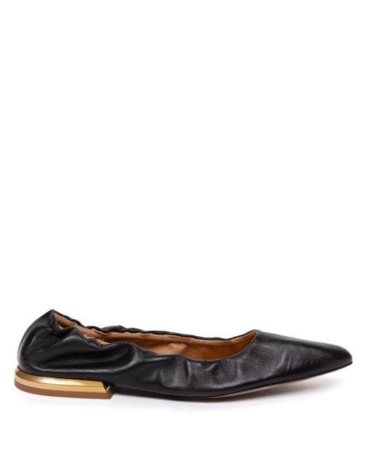 Dries Van Noten Black Gathered-detail Leather Ballerina Shoes