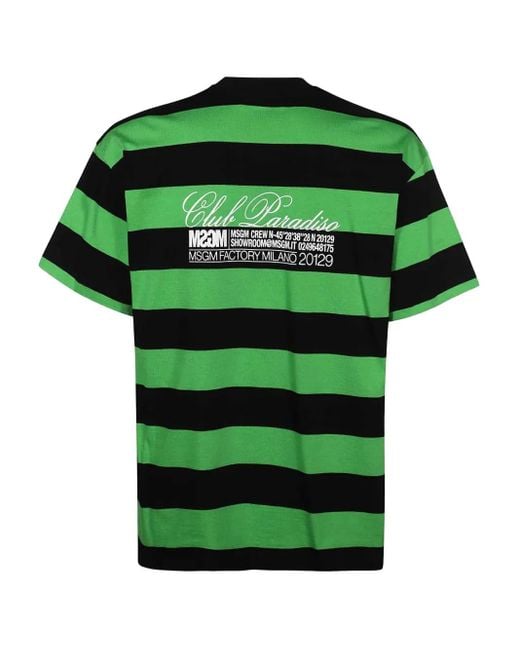 MSGM Green Striped-Pattern Cotton T-Shirt for men