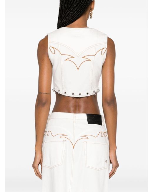 Pinko White Dracula Cotton Vest With Contrast Embroideries And Rings