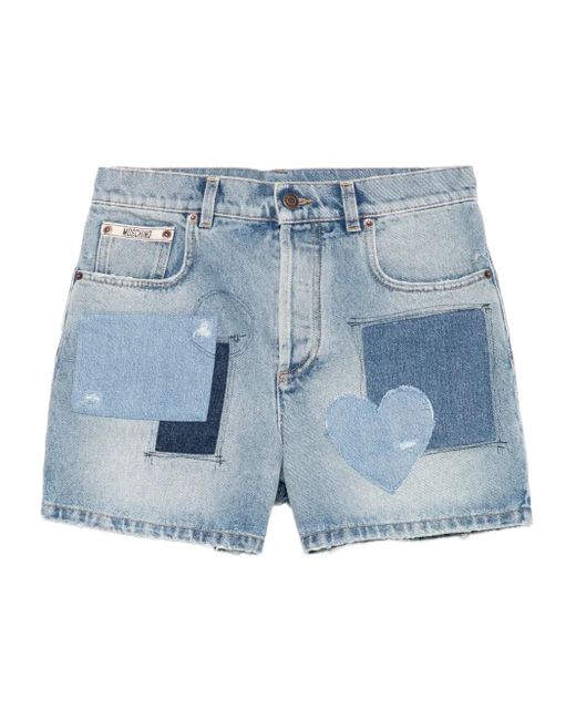 Moschino Denim Shorts Met Patchwork in het Blue