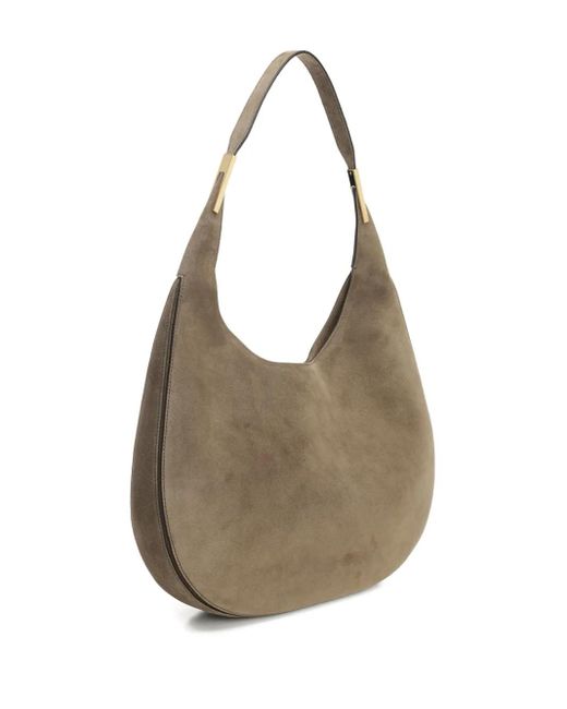 SAVETTE Gray Suede Crescent Shoulder Bag