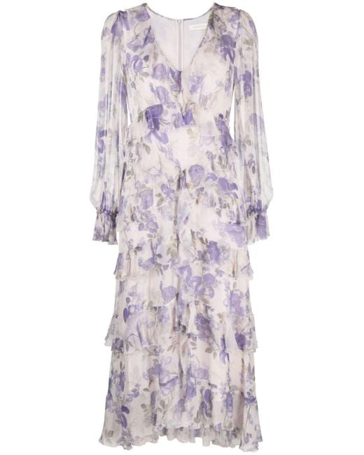 Zimmermann Purple Lyrical Floral-print Silk Midi Dress
