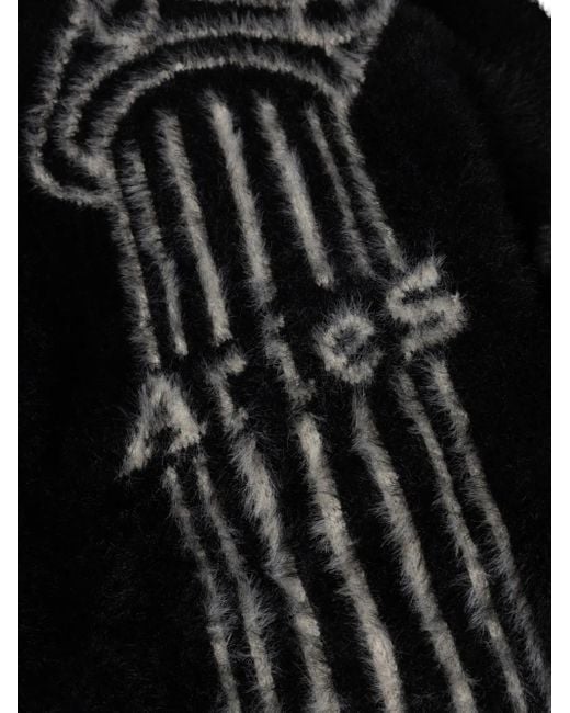 Aries Black Column-Intarsia Cardigan