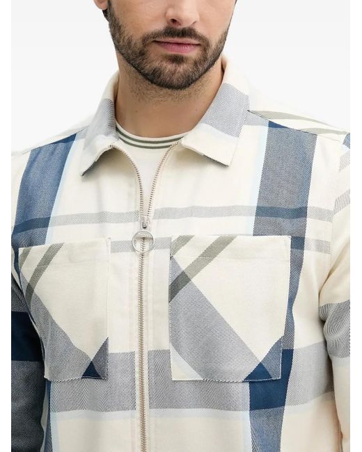 Barbour Blue Checked Zip-Front Shirt for men