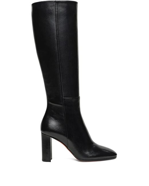 Santoni Black 85Mm Leather High-Heel Boots