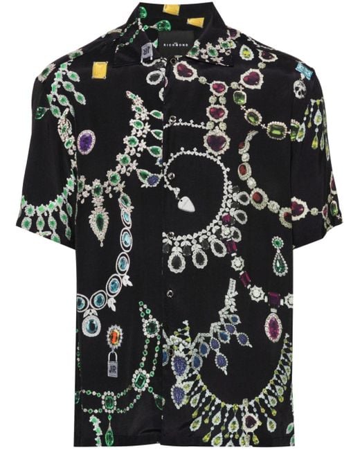 John Richmond Black Jewellery-stones-print Poplin Shirt for men