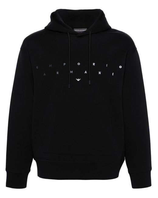 Emporio Armani Black Logo-embroidered Jersey Hoodie for men