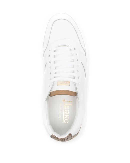 Herno White Monogram-Heel Leather Sneakers