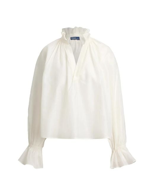 Polo Ralph Lauren White Ruffled Split-Placket Blouse