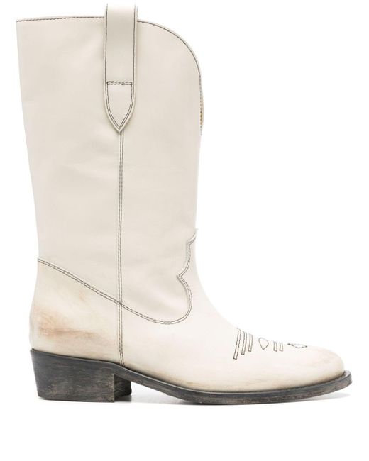 Via Roma 15 White Calf-length Western Leather Boots