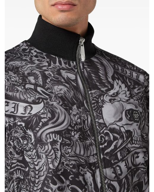 Philipp Plein Gray Tattoo All Over-print Tracksuit Set for men