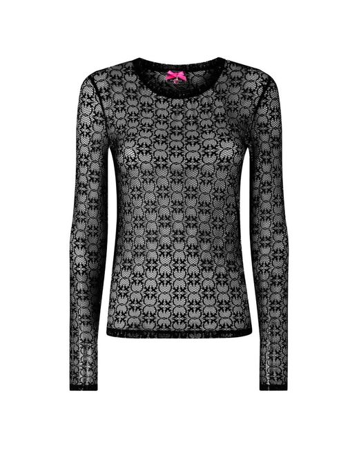 Pinko Black Stretch-Lace Sweater With Love Birds Logo Motif