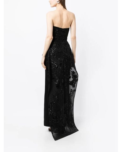 Saiid Kobeisy Black Strapless Embroidered Dress