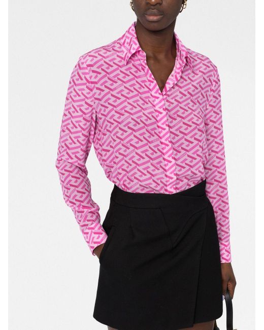 Versace Pink La Greca-print Shirt