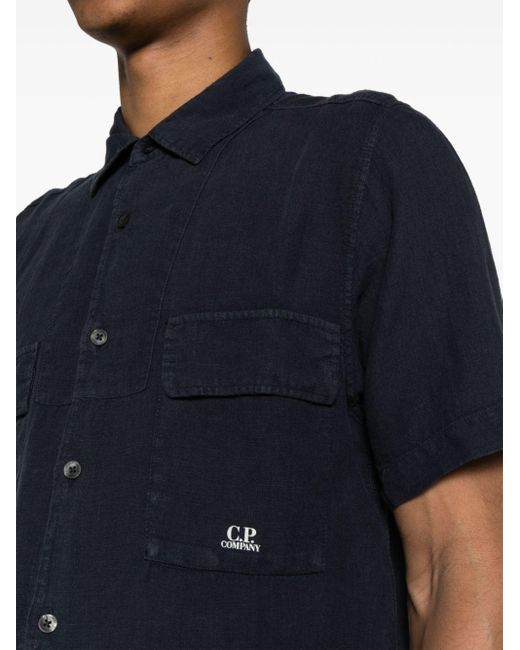 C P Company Blue Chest-pocket Linen Shirt for men