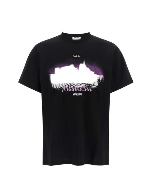 Moschino Black Milanhattan Graphic-Print T-Shirt for men