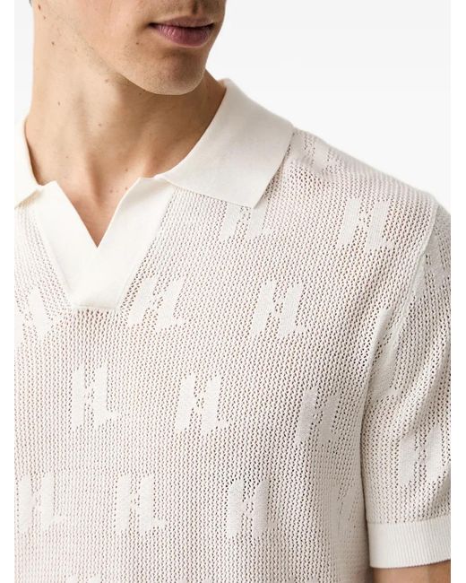 Karl Lagerfeld White Monogram-Knit Open-Collar Polo Shirt for men