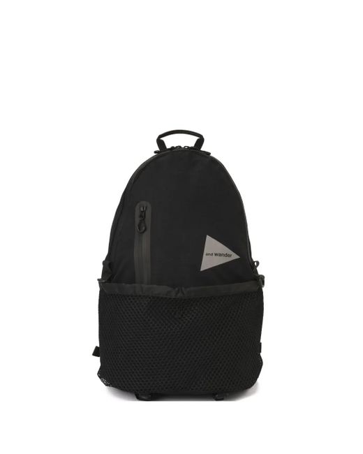 And Wander Black Logo Print Backpack