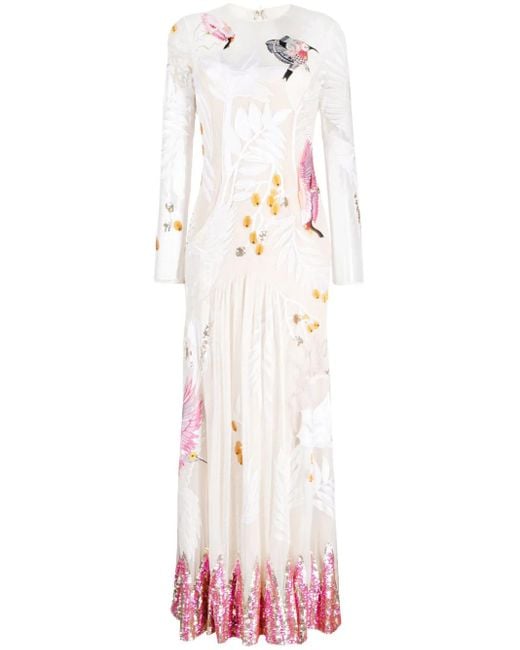 Temperley London White Opera Tatoo Graphic-Embroidered Flared Dress